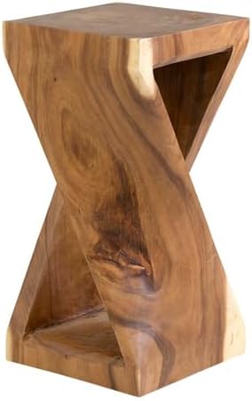 East at Main Cason Teak Side Table, Hand-Carved Twist Wood End Table