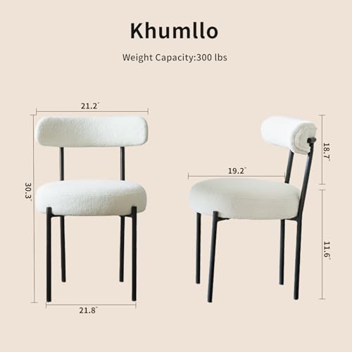 Dining Chairs Set of 2, Boucle Upholstered Modern Mid Century Round Kitchen C...