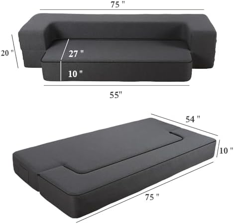 10 Inch Folding Sofa Bed Memory Foam Futon Chair Bed, Modern Fold Out Couch |...