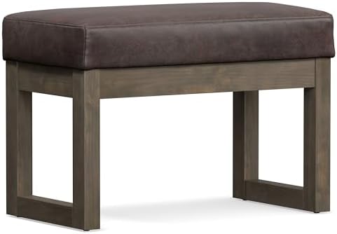 SIMPLIHOME Milltown 27" Wide Vegan Leather Ottoman in Distressed Brown |...