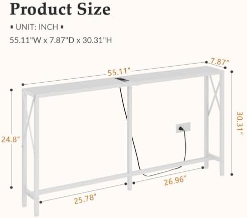 Gewudraw Narrow Console Table with Socket, Sofa Table Behind Couch, White | 5...