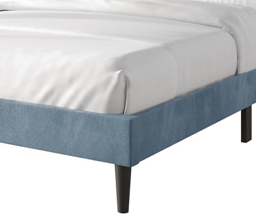 Queen Platform Bed Frame with Chevron-Stitched Wingback Headboard, Velvet Uph...