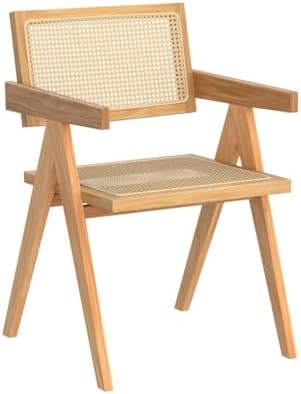 Comfy to go Cane Dining Chair with Arms Set of 4, Solid Wood Tone Frame