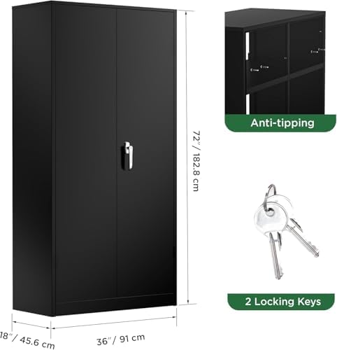 Greenvelly Metal Storage Cabinet, 72" Steel Garage Cabinet with Doors an...
