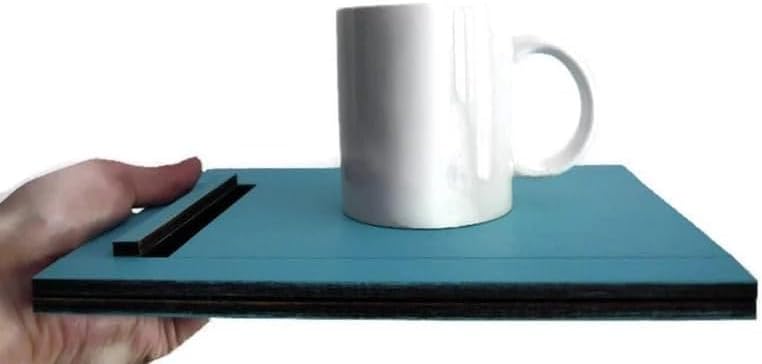 Turquoise Sofa Armrest Tray Table, Foldable Wood Snack Holder with Phone Slot...