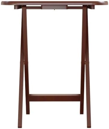 Furnifact Walnut Snack Table Set – Folding TV Trays with Stand for Dining, Wo...