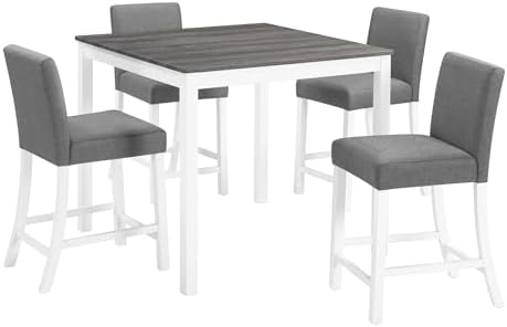RuiSiSi 5-Piece Counter Height Dining Table Set, Square Dining Table White wi...