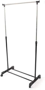 Single-bar Horizontal-stretching Stand Clothes Rack (Black & Silver)