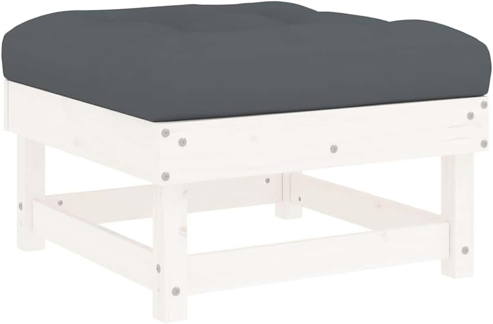 Outdoor Garden Footstool with Cushion, 24 x 24 Inch Square Pine Wood Patio Ot...