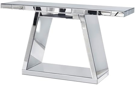 56" Silver Mirrored Console Table, Rectangle Glass Couch Behind Sofa Tab...