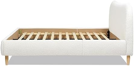 GOWE Roman Curved Headboard Upholstered Platform Bed, Queen, Ivory White Boucle