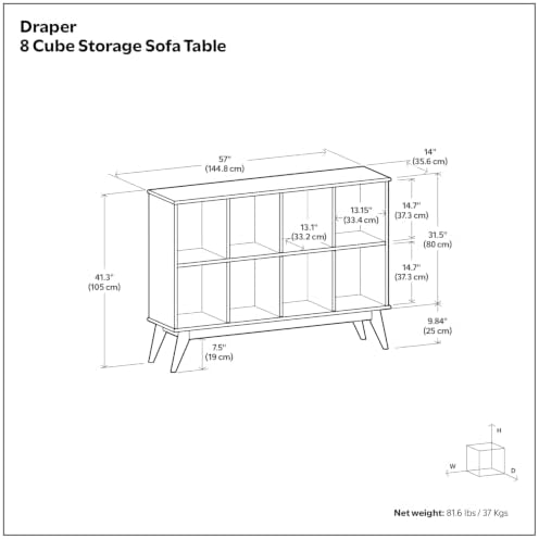 SIMPLIHOME Draper 57" Wide Solid Wood 8-Cube Console Table in Teak Brown