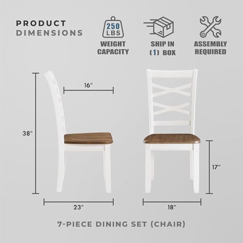 Lexicon 7-Piece Dining Set, Wooden Dining Table and 6 Chairs, Cherry/White