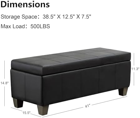 41" Storage Ottoman, Storage Bench with Safety Hinge, Upholstered Synthe...