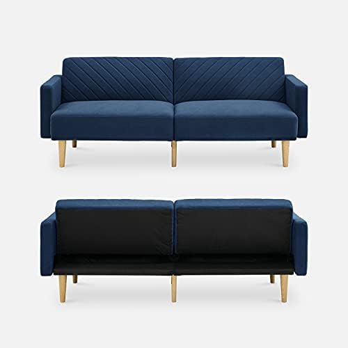 mopio 76.4" Futon Sofa Bed Chevron Styled, Sleeper Couch (Classic Blue V...