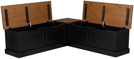 Linon Harris Black and Walnut Backless Kitchen Dining Nook with Hidden Storag...