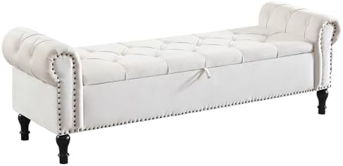 Velvet Storage Bench 67 Inch Upholstered Tufted Ottoman Bench with Arms Large...