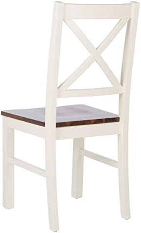 SAFAVIEH Akash Wood Dining Chair Set of 2, 17.5" White/Natural DCH9210A