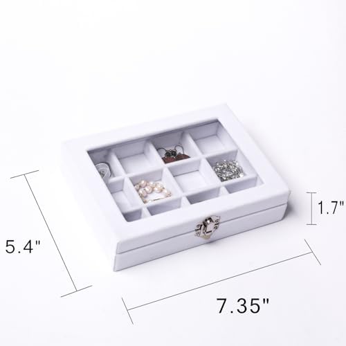 Jewelry Organizer Tray with Clear Lid 12 Grid Velvet Drawer Insert Jewelry Box with Transparent lid Jewelry Display Case Store Showcase Jewelry Box Gift for Women(White,12 Grid) (Pack of 2)