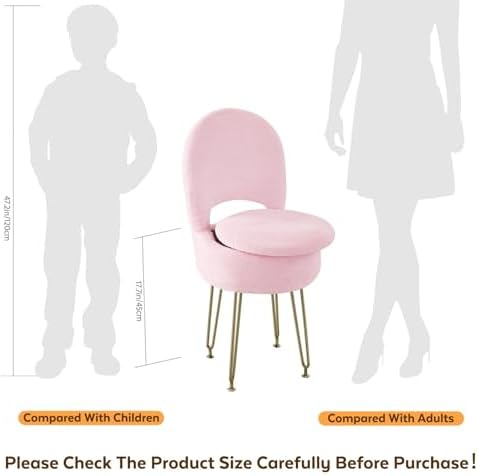BRIAN & DANY Vanity Chair with Storage and Folding Back, Faux Fur Round S...