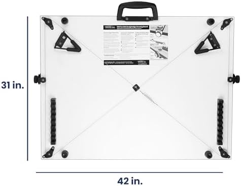 Pacific Arc Table Top Drawing Board with Parallel Bar, White, 30 inches by 42...