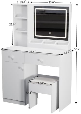 Dressing Table Set, Large Storage Space vanity with Mirror, Power Outlet, Mak...