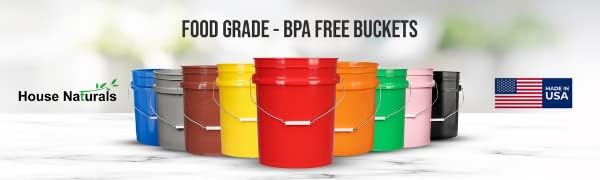 House Naturals 1 Gallon Plastic Bucket Pail Food Grade BPA Free with Lid Two ...