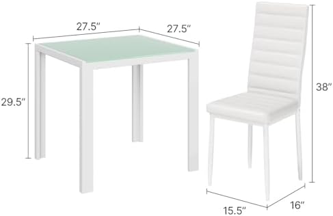 Gizoon 3 Piece Glass Dining Table Set, Kitchen Table and Chairs Set for 2