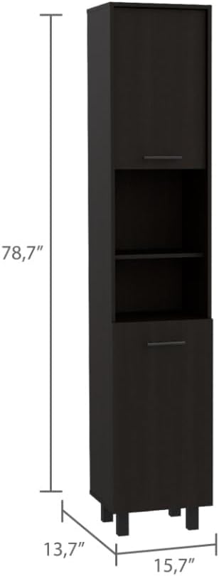 Mid-Century Kitchen Pantry, Storage Cabinet Two Open Storage Shelves, Three I...