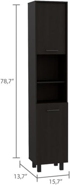 Mid-Century Kitchen Pantry, Storage Cabinet Two Open Storage Shelves, Three Internal Shelves,for Kitchen Home