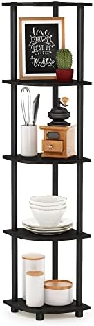 Furinno TURN-N-TUBE Corner Shelf, 5-Tier Corner Bookshelf, Open Storage Shelves, for Organization and Storage, Living Room, Home Office, Garage, Bedroom, Espresso