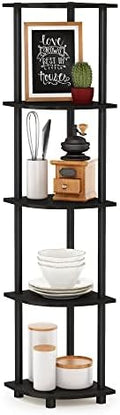 Furinno TURN-N-TUBE Corner Shelf, 5-Tier Corner Bookshelf, Open Storage Shelves, for Organization and Storage, Living Room, Home Office, Garage, Bedroom, Espresso