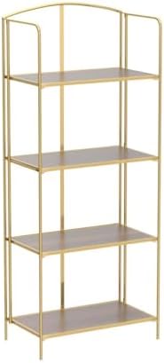 Crofy 4-Tier Foldable Bookshelf, Gold Frame & Walnut Shelves
