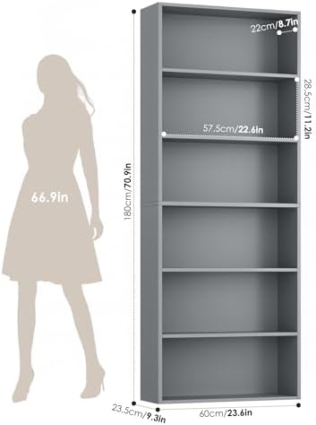FOTOSOK 6 Tier Tall Bookshelf Bookcase with Open Display Shelves, Dark Gray