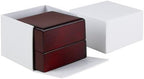 Allure - Luxury Ring Box With LED Light, Authentic Mahogany Wood With White Leatherette Insert, Square Elegant Diamond Ring Case, For Unique Proposal Or Wedding, Small Jewelry Display Gift Box.