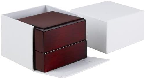 Allure - 2 Pack, Luxury Ring Box With LED Light, Authentic Mahogany Wood With Black Leatherette Insert, Square Elegant Diamond Ring Case For Unique Proposal Or Wedding, Small Jewelry Display Gift Box.