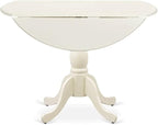 East West Furniture DMAV3-LWH-W 3 Piece Dining Room Table Set Contains a Round Dining Table with Dropleaf and 2 Wood Seat Chairs, 42x42 Inch, Linen White
