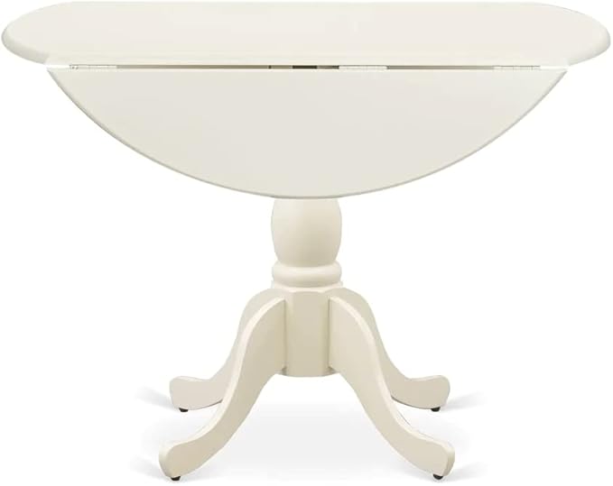 East West Furniture DMAV3-LWH-W 3 Piece Dining Room Table Set Contains a Round Dining Table with Dropleaf and 2 Wood Seat Chairs, 42x42 Inch, Linen White