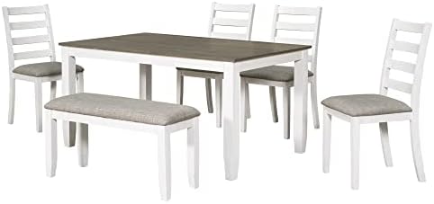 Merax 6-Piece Wooden Rectangular Dining Table Set with 4 Upholstered Chairs a...
