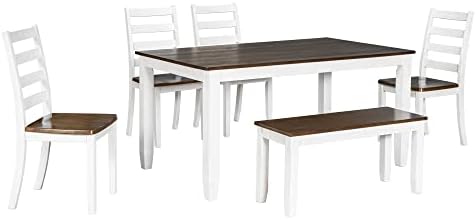 6-Piece Dining Table Set, 4 Upholstered Chairs + Bench, Rustic
