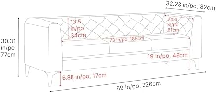Valencia Avery Leather Couch 89" | Top Grain Nappa 11000 Leather 3 Seate...