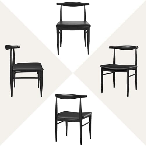 Yaheetech Mid Century Modern Dining Chairs Set of 6 Metal Legs Black Chair