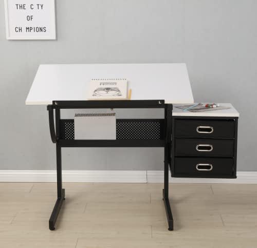 Drafting Table for Artists/Adults, Art Desk w/Stool and 3 Drawers, Adjustable...