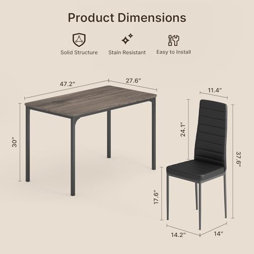Gizoon 5-Piece Dining Table Set for 4, Kitchen Table with PU Chairs Grey