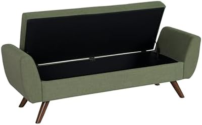 HomePop 60" Modern Storage Bench with Wood Legs - Olive Green Woven