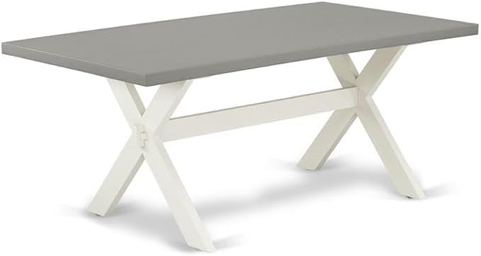 East West Furniture X097MZ001-7 7 Piece Modern Dining Table Set Consist of a Rectangle Wooden Table with X-Legs and 6 Cream Linen Fabric Parson Dining Chairs, 40x72 Inch, Multi-Color