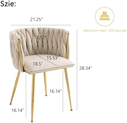 Nrizc Woven Dining Chairs Set of 6, Velvet Upholstered Dining Chairs with Gol...