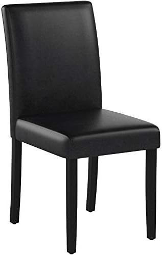 FDW Dining Chairs Set of 4,Dining Room Chairs,Side PU Cushion Chairs with Waterproof Surface and Wood Legs,for Kitchen Restaurant and Living Room,Leather Black