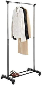 Single-bar Horizontal-stretching Stand Clothes Rack (Black & Silver)