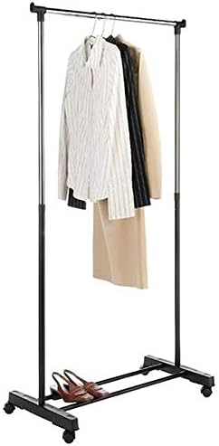 Single-bar Horizontal-stretching Stand Clothes Rack (Black & Silver)